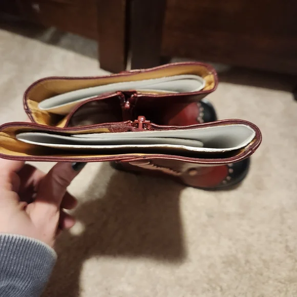 John Fluevog Burgundy and Black Heeled Boots - Picture 7 of 8